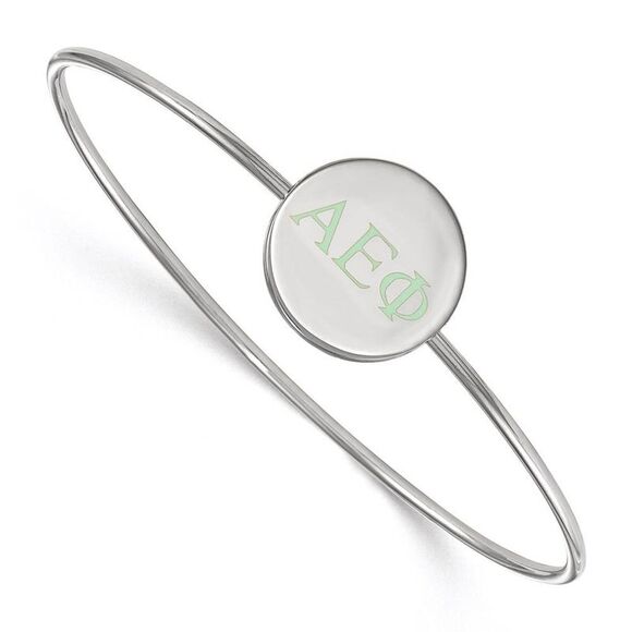 Sterling Silver Alpha Epsilon Phi Enamel Green Greek Bangle - 7 in. - Picture 1 of 3